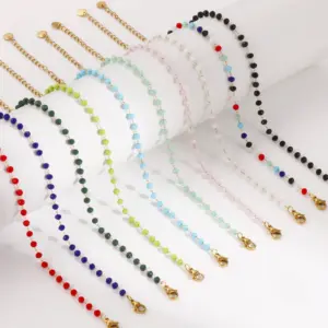 Fashion Summer Anklet 18K Gold Plated 304 Stainless Steel & Glass Beaded Chain Anklets For Women Beach Gift 22cm(8.7") long