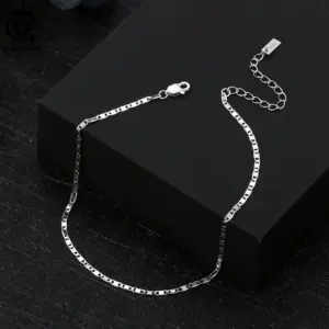 ORSA JEWELS 925 Sterling Silver Italian 2mm Sparkle Mirror Chain Anklets for Women Gold Foot Bracelet Ankle Straps Jewelry SA29