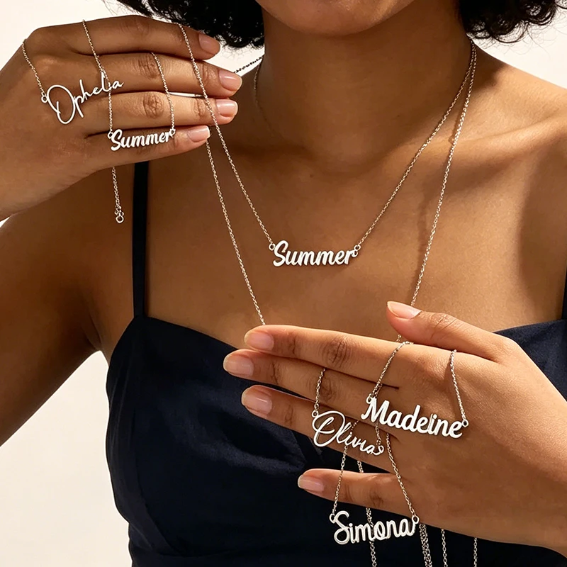 2026 Trend Woman Custom Name Letter Pendant Necklace Stainless Steel Personalized Nameplate Choker Jewelry Valentine's Day Gift