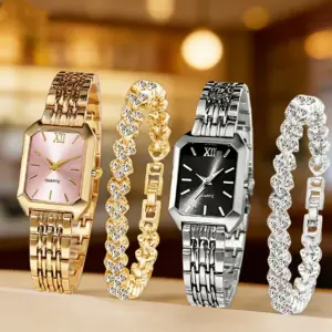 4PCS/Set Elegant Rectangle Women Watches Fashion Ladies Quartz Wristwatch Heart Bracelets Set Reloj Mujer Clock（Without Box）