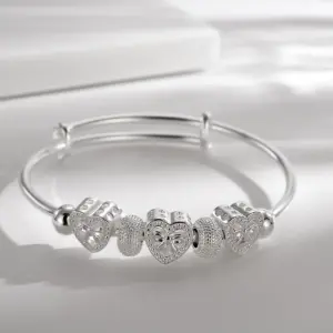 CHSHINE Fine 925 Sterling silver for woman Heart Bangles lady bracelets wedding party jewelry Holiday gifts designer charms