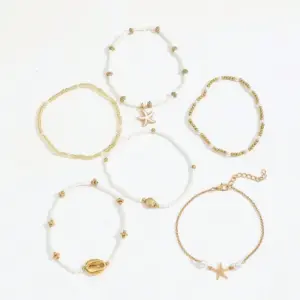6pcs/set Fashion Stackable Starfish Shell Pendant Beads Anklets Set For Women Beach Jewelry Accessories