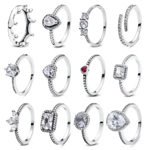 Original 925 Sterling Silver Ring Love Heart Pave CZ Crystal Stackable Rings For Women Wedding Engagement Birthday Gift Jewelry