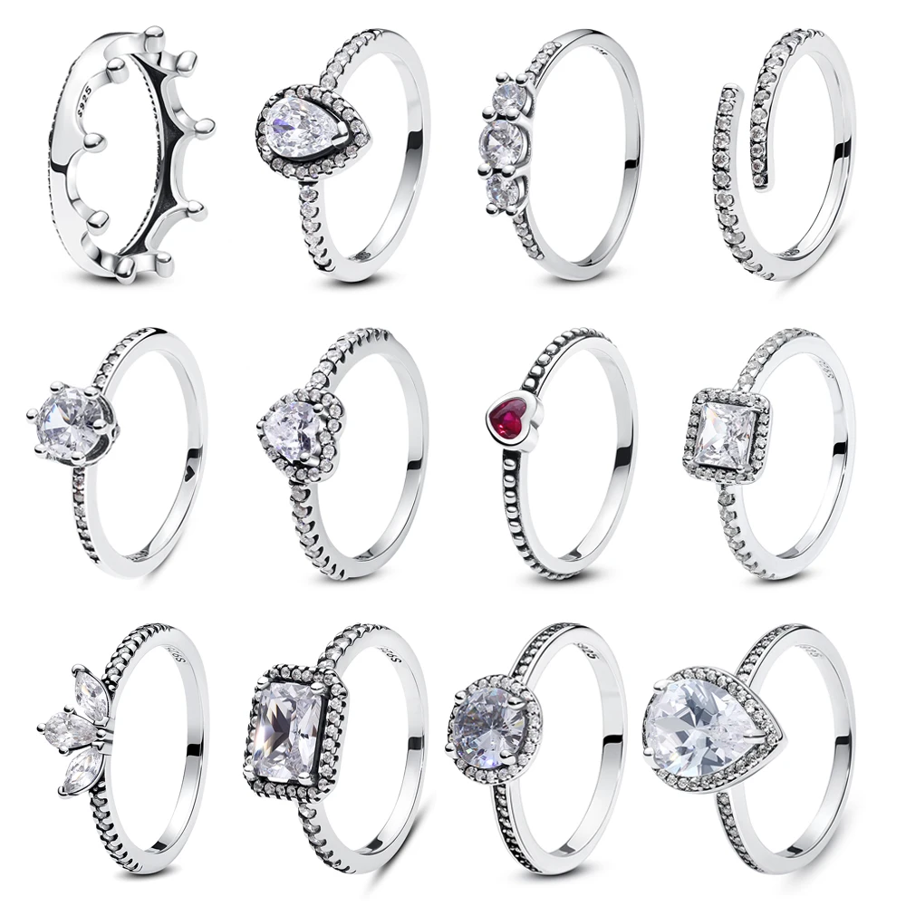 Original 925 Sterling Silver Ring Love Heart Pave CZ Crystal Stackable Rings For Women Wedding Engagement Birthday Gift Jewelry