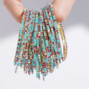 5pcs Fashion Colorful Acrylic Crystal Rhinestone Elastic Bracelet For Women Stretch Wristband Wedding Bracelets Daily Jewelry