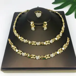 TITI Women Jewelry Set Wedding Bridal Fashion Xoxo Gold Plated Heart Necklace Set Hugs and Kiss I Love You Holiday Jewelry Gift