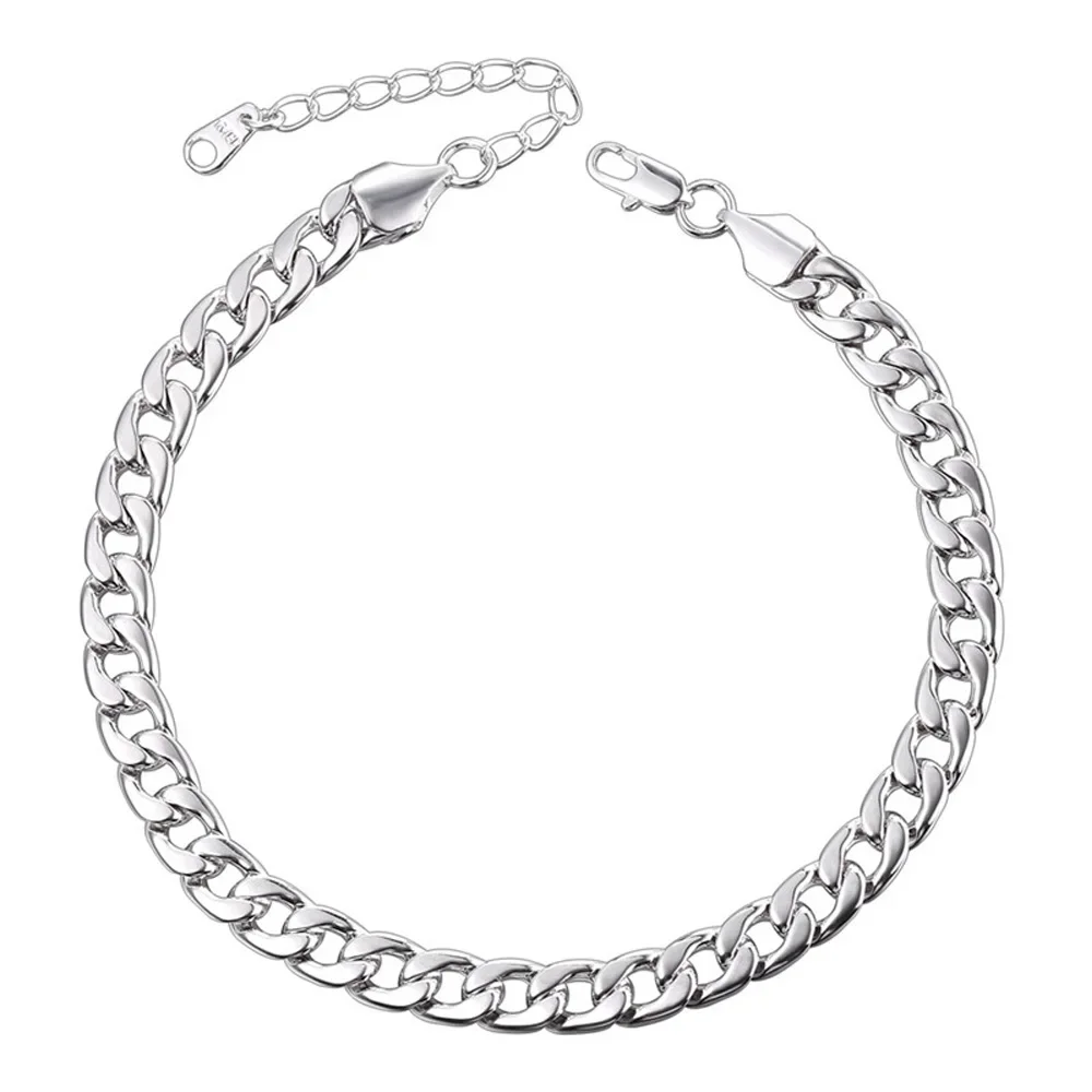 Stainless Steel Silver Plated Women Beach Anklet Leg Jewelry 7MM Wide Foot Bracelet Cuban Link Barefoot Wholesale Drop Shipping
