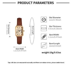 Fashion Retro Digital Dial Casual Watches Square Leather Strap Fashionable Clock Quartz Wristwatch for Women Gift