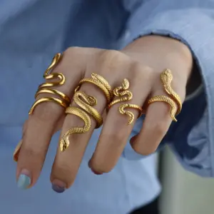 316L Gold Plated Stainless Steel Snake Rings For Women Men Open Adjustable Ring Vintage Gothic Aesthetic Jewelry anillos mujer