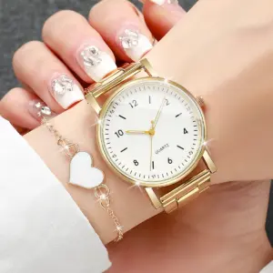 2/4PCS Fashion Arabic Dial Women Watches Simple Quaretz Wristwatch with Bracelets Set Reloj Mujer（Without Box）