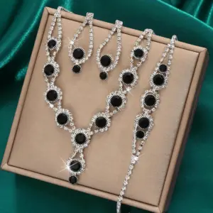 4PCS Fashion Elegant Crystal Jewelry Sets for Women Rhinestones Necklace Ring Earrings Bridal Wedding Party Jewelry Sets