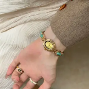 New Colored Gemstones Ladies Watch Elegant Luxury Quartz Watch Gift Oval Wristwatch