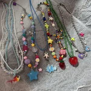 Boho Kpop Colorful Sugar Star Tassel Pendant Choker Necklace for Women Sweet Love Heart Chain Aesthetic Y2K Jewelry Accessories