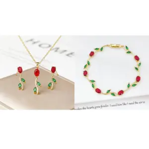 3PCS Colorful Trendy Charm Crystal Leaf Vine Flower Rhinestone Bracelet Necklace Earring Jewelry Set Luxury for Women Party Gift