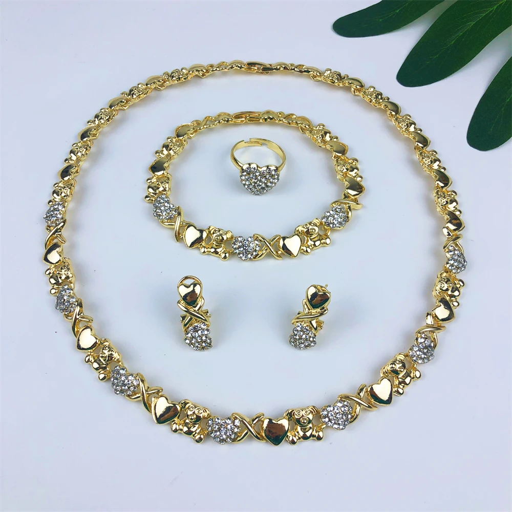 TITI Women Jewelry Set Wedding Bridal Fashion Xoxo Gold Plated Heart Necklace Set Hugs and Kiss I Love You Holiday Jewelry Gift