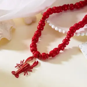 New Bohemian Lobster Pendant Necklace for Women Ocean Style Animal Lobster Beaded Choker Summer Beach Party Charm Jewelry Gifts