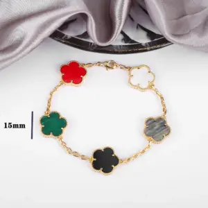 INS Hot Selling 15mm Natural Stone Five Leaf Flower Set Bracelet Necklace Flower Jewelry For Women Free Shipping For Daily Wear