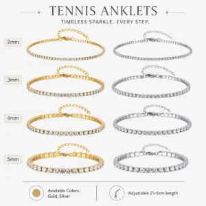 Cubic Zirconia Tennis Anklet for Women Stainless Steel 18K Gold Plated CZ Foot Chain Layering Summer No Tarnish Waterproof