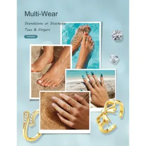 Bobisty 14K Gold Plated Toe Rings for Women Adjustable Toe Ring Non Tarnish Open Band Toe Rings CZ Bow Summer Beach Foot Jewelry