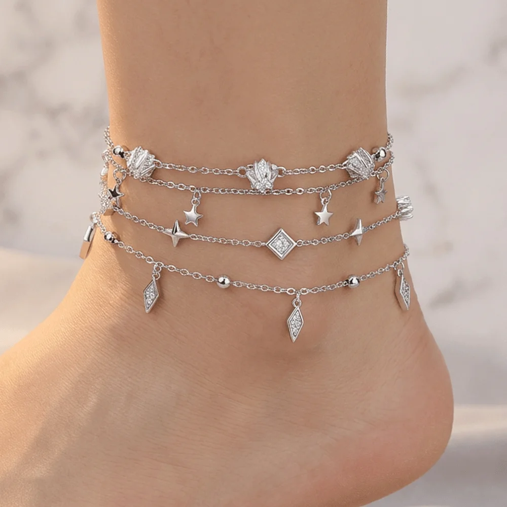 925 Sterling Silver Layering Anklets Sandals Foot Jewelry Leg Anklets on Foot Bracelets for Women Leg Chain Jewelry Accessories