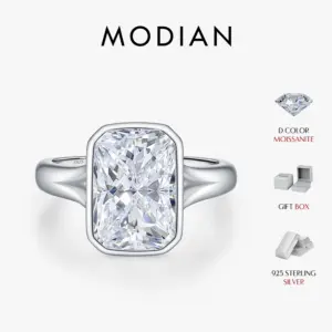 MODIAN 4.5CT D Color Moissanite Ring 925 Sterling Silver Rectangle Lab Diamond Wedding Statement Rings For Women Fine Jewelry