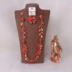Dudo African Coral And Crystal Beads bridal Jewelry Set For Nigerian Traditional Weddings