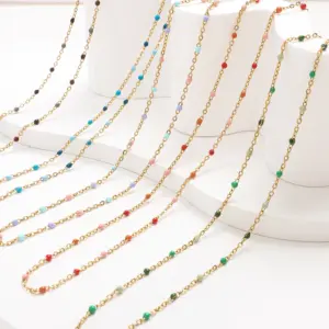 ZMZY Hot Pink Stainless Steel Link Cable Chain Fashion Gold Color Satellite Enamel Beads Necklace for Women Chic Summer Gift