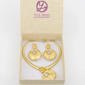 African Gold Plated Jewelry Set for Women Hoop Earrings and Pendant Set Italian Weddings Bangle Ring Jewellery Set Wholesale