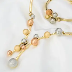 Sunny Jewelry Costume Set Lucky Ball Three Tone Earrings Necklace Bracelet Ring For Women Bridal Wedding Anniversary Gift Party