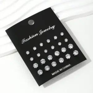 12/24/36 Pairs Shiny Zircon Stud Earrings Set for Women Men Daily Versatile Chic Silver Color Crystal Ear Jewelry Accessories