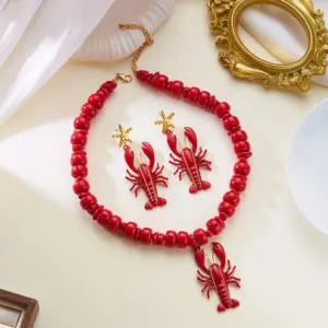 New Bohemian Lobster Pendant Necklace for Women Ocean Style Animal Lobster Beaded Choker Summer Beach Party Charm Jewelry Gifts
