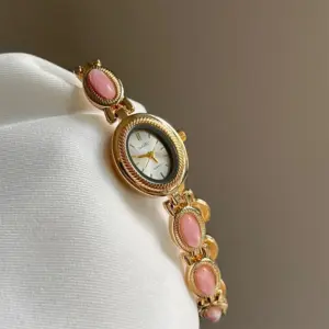 New Colored Gemstones Ladies Watch Elegant Luxury Quartz Watch Gift Oval Wristwatch