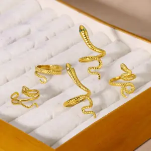 316L Gold Plated Stainless Steel Snake Rings For Women Men Open Adjustable Ring Vintage Gothic Aesthetic Jewelry anillos mujer