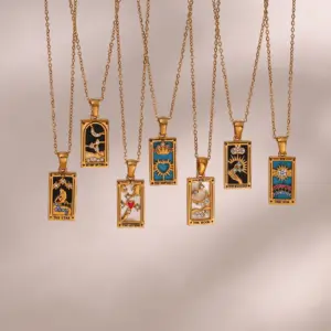 MamacitaSlay 316L Stainless Steel Coloeful Tarot Necklace Zircon Star Moon Sun Lovers Magiclan Knight Empress Necklace For Women