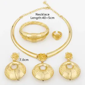 African Gold Plated Jewelry Set for Women Hoop Earrings and Pendant Set Italian Weddings Bangle Ring Jewellery Set Wholesale