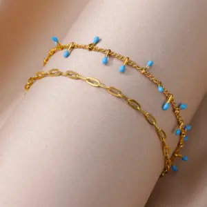 Bohemian Beads Chain Anklets for Women Stainless Steel Retro Ankle Foot Charm 2024 New Trend Summer Beach Accessories Jewelry