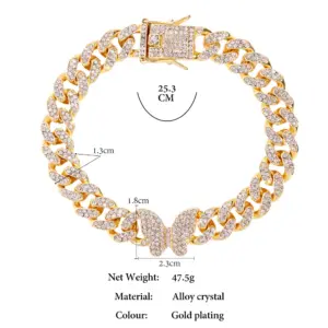 Fashion Shine Crystal Butterfly Miami Cuban Anklets for Women Iced Out Bling Cuban Link Chain Ankle Bracelet 2022 Beach Jewelry