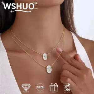 1/2/3Carat Oval Cut Moissanite Pendant Necklace 100% S925 Silver Solitaire Diamond Women‘s Fine Jewelry Necklace Party Gifts