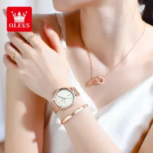 OLEVS Woman Watch 5869 Elegant Fashion Quartz Wristwatch Waterproof Date Watches For Woman Set Bracelet Watch Box Gifts Original
