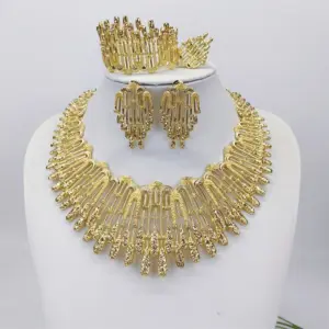 ESALE Italian Gold Plated Big Jewelry Sets Large Exaggeration Necklace Bracelet Earring Ring 4 Pcs/Set For Women Wedding Gifts