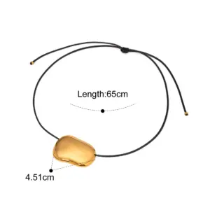 Yori Simple Irregular Large Glossy Pendant Black Wax Rope Necklace Waterproof 18K Gold Plated Fashion Jewelry Women