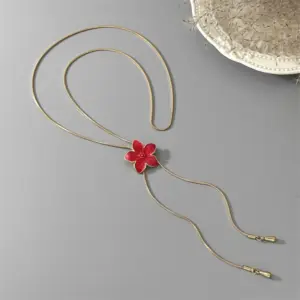 Vintage Enamel Flower Y-shaped Necklace for Women Minimalist Floral Adjustable Long Chain Daily Wear Fashion Jewelry Gift