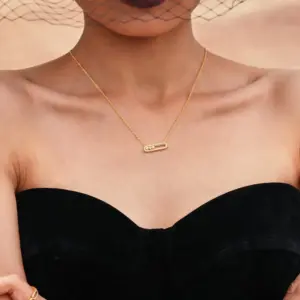 Tiny Chain Necklace for Women 18k Gold Plated Stainless Steel Necklace Dainty Zircon Pendant Necklaces Matching Ring Jewelry Set