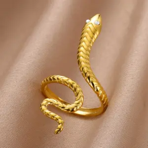 316L Gold Plated Stainless Steel Snake Rings For Women Men Open Adjustable Ring Vintage Gothic Aesthetic Jewelry anillos mujer