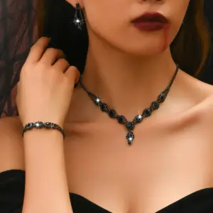 4PCS Fashion Elegant Crystal Jewelry Sets for Women Rhinestones Necklace Ring Earrings Bridal Wedding Party Jewelry Sets