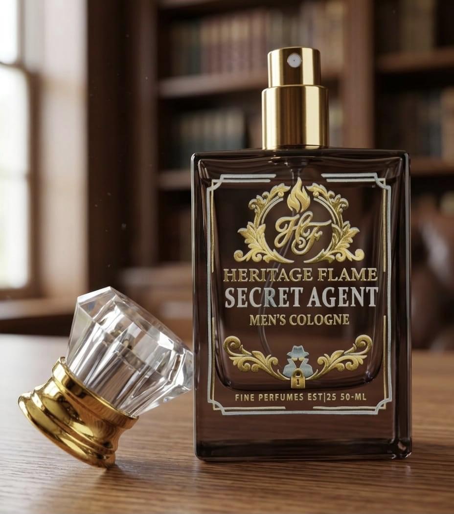 Heritage Flame – Secret Agent Men,s perfume – 50ml Long Lasting Fresh Woody fragrance.