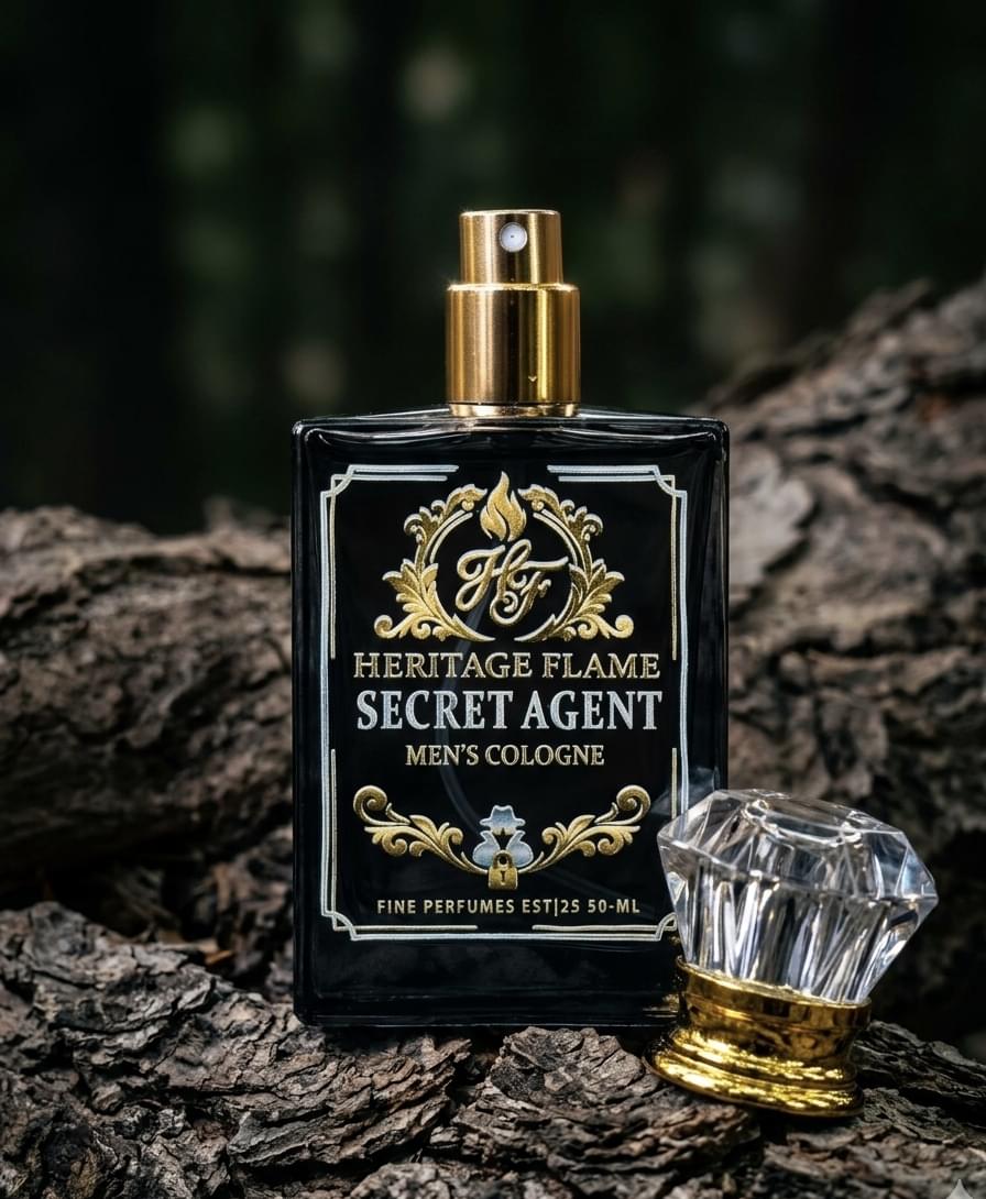 Heritage Flame – Secret Agent Men,s perfume – 50ml Long Lasting Fresh Woody fragrance.